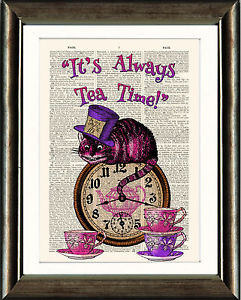 ... -BOOK-PAGE-DIGITAL-ART-PRINT-Cheshire-Cat-Its-Always-Teatime-Quote