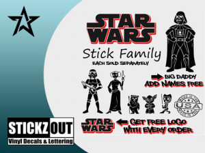 STAR WARS Stick People Family with Names or Quote Vinyl Car Auto Wall ...