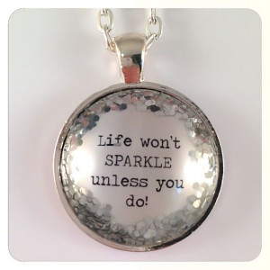 Silver Glitter Quote Necklace Life Won't by KitschyKooDesign, $12.00