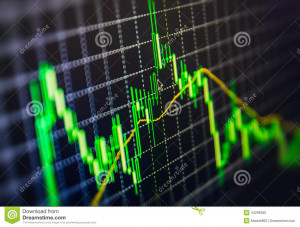 Display of Stock market quotes chart graph on monitor live online ...