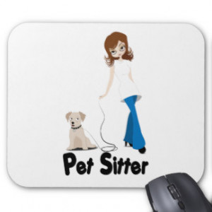 pet sitter brunette girl holding a dog on a leash mousepads