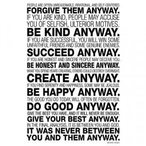 Mother Teresa Anyway Quote Motivational Poster