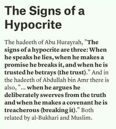 The Signs of a hypocrite ~ ahadith from both collections of sahih ...