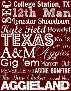 Texas A M Subway Art on an 11 x 14 by EstSignsFeedsOrphans, $35.00