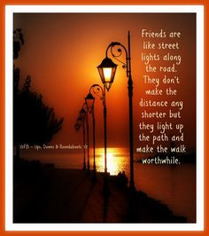 Friends are like street lights along the road. They don't make the ...