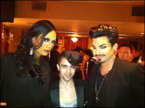 ... celebrates victory in RuPaul's Drag Race with Adam Lambert and friend