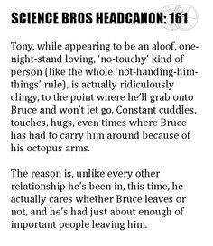 Science Bros Headcanon #161 Tony, while appearing to be an aloof, one ...