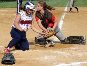Sacred Heart's Gabby Castellini is tagged out at home by Vineland ...