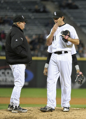 Don Cooper Pitching coach Don Cooper 21 talks with starting pitcher