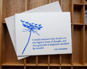 Letterpress Card Thank You G. K. Chesterton Quote Queen Anne's Lace