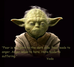 ... Fear leads to anger. Anger leads to hate. Hate leads to suffering Yoda