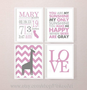 baby birth stats with baby nursery quotes by PinkeeArt on Etsy, $29.00