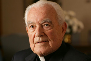 Rev. Theodore M. Hesburgh C.S.C. in his Hesburgh Library office