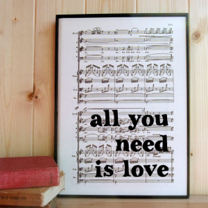 Beatles Lyrics Typographic Art Print on Framed Sheet Music 