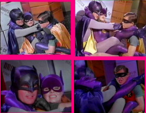 Batman (Adam West), Batgirl (Yvonne Craig) and Robin (Burt Ward)