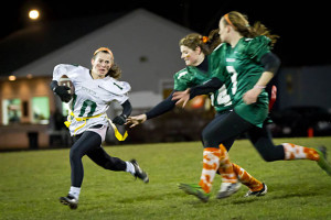... senior defensive lineman in the first quarter of the Powder Puff
