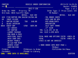 2013 Ford Raptor Invoice