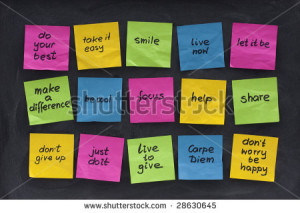 colorful sticky notes with uplifting and motivational words of wisdom