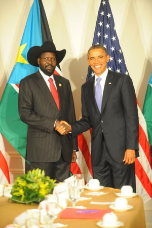 Salva Kiir Mayardit U S President Barack Obama meets with South Sudan