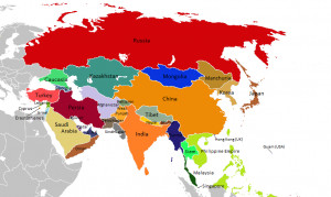 Map of Asia with Countries Not Labeled