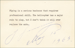 IGOR SIKORSKY TYPED QUOTATION SIGNED 05 15 1963 DOCUMENT 167741