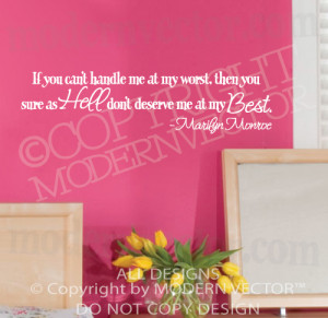 Details about MARILYN MONROE Quote Vinyl Wall Decal CAN'T HANDLE ME