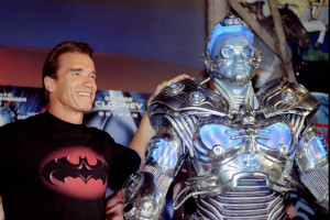Arnold Schwarzenegger with the specially created Mr. Freeze costume ...