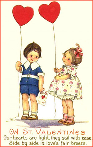 ... children with red heart shaped balloons. Free Valentines Day cards