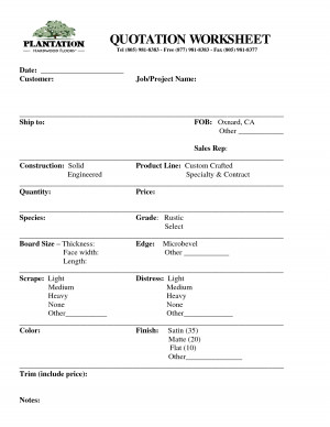 ... Quotation Form Sample QUOTATION WORKSHEET Tel 805 981 by wmj61740