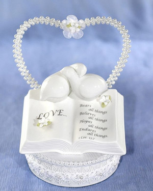 Love Verse Bible Cake Topper with Doves and Flower Accents