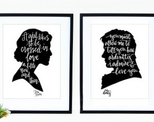 ... - Jane Austen and Mr. Darcy Quote Calligraphy Silhouette Cameo Print