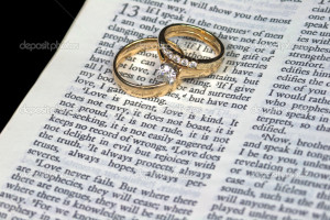 Love is Patient Bible Verse with Rings - Stock Image