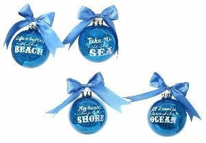 Glass Beach Sea Shore Ocean Sayings 4 Inch Blue Holiday Ornaments Set ...