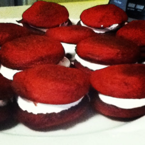 Just made these- red velvet whoopie pies 