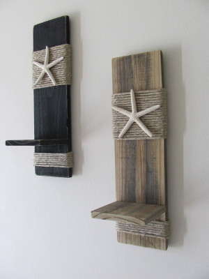 Wood Plank Starfish Sconces – Wall Decor – Black – Beach ...