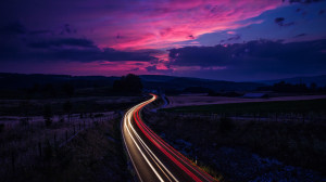 Switzerland road traffic lines light sunset twilight purple sky ...