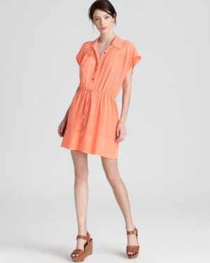 Plenty By Tracy Reese Quotation Shirt Dress Solid Silk in Orange ...