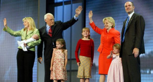 Former Vice President Dick Cheney waves from the stage with his family ...