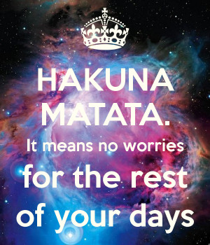 HAKUNA MATATA. It means no worries for the rest of your days
