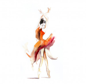 dancer watercolor india ink silver and strong ballet dancer feb