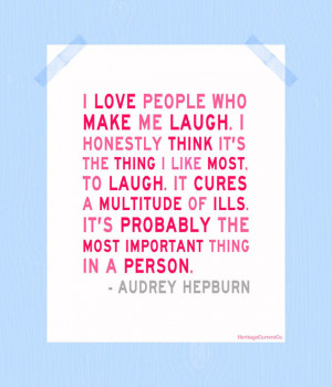 Audrey Hepburn Quote Digital Print I Love to Laugh Light Raspberry ...