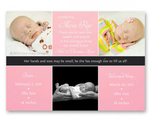 Preemie Birth Announcement, Welcome Home, 3 Photos for Baby Girl - a ...