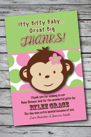 Details about MOD MONKEY GIRL Thank You Cards Baby Shower Printable ...