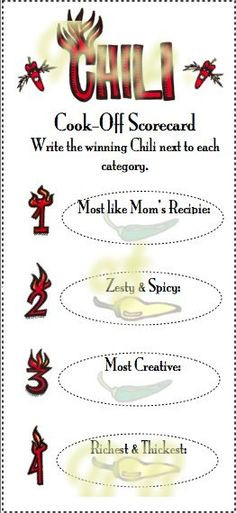Printable Chili Cook Off Scorecards by BlossomingButtons on Etsy, $4 ...