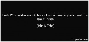 ... from a fountain sings in yonder bush The Hermit Thrush. - John B. Tabb
