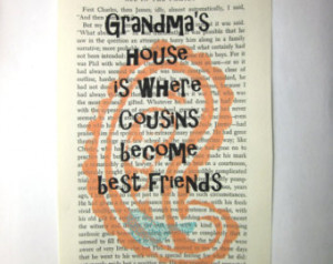 Grandparents quote print on a book page, Grandma's house is where ...
