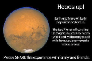 up! Earth and Mars will be in opposition on April 8! The red planet ...