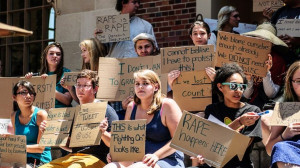 Members of USC’s Student Committee Against Rape stage a protest ...