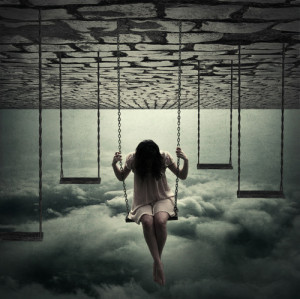balanco, clouds, girl, perception, swing