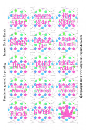 Bottle Cap Digital Images Girly Sayings Jewel Tone Polka Dot v2 1 inch